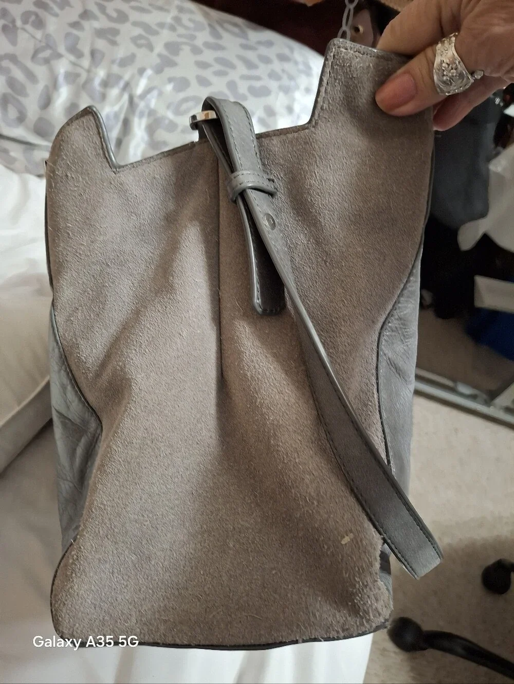 Halston Gray Suede and leather Handbag shoulder bag